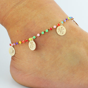 Claw Colored Crystal Rose Wafer Tassel Anklet