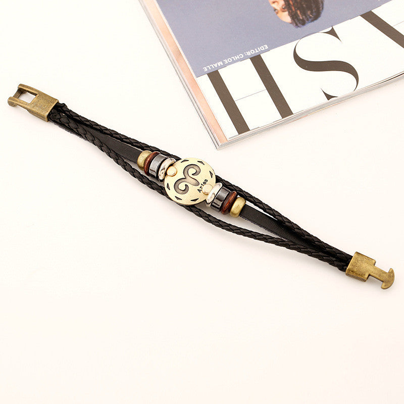 Aries Constellation Leather Bracelet