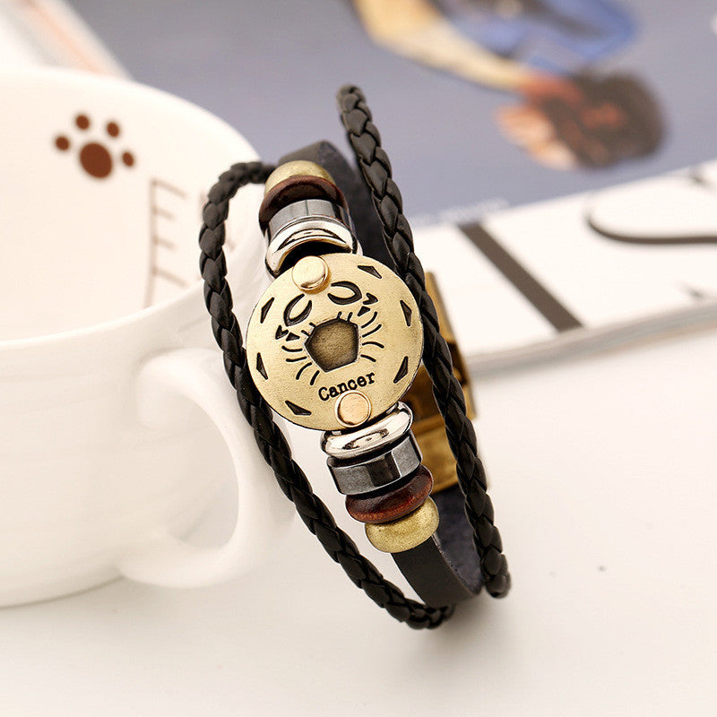 Cancer Constellation Leather Bracelet