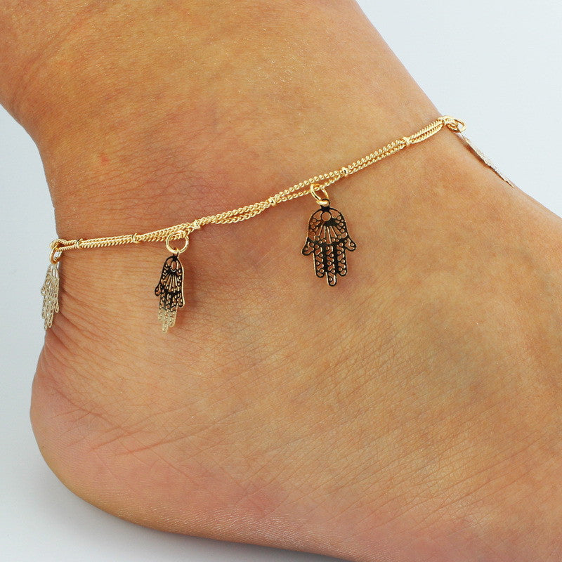 Hollow Out Hands Tassel Anklet