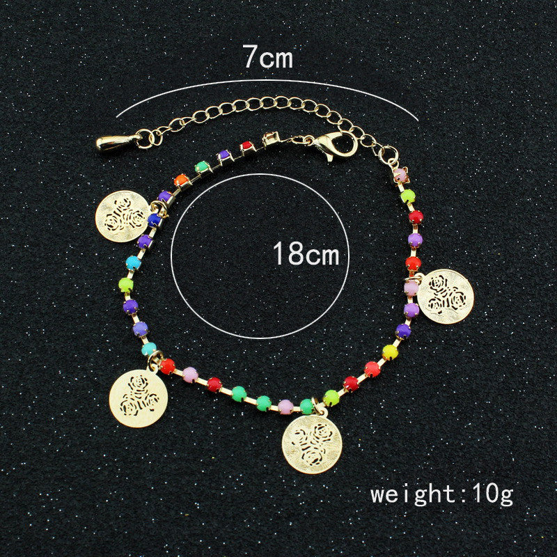 Claw Colored Crystal Rose Wafer Tassel Anklet