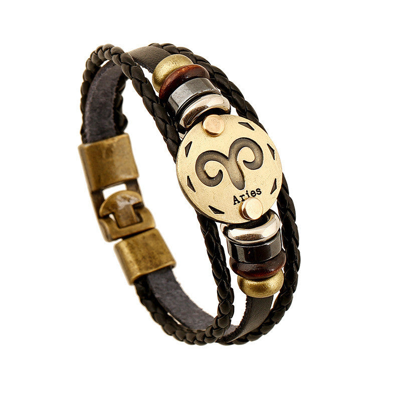Aries Constellation Leather Bracelet