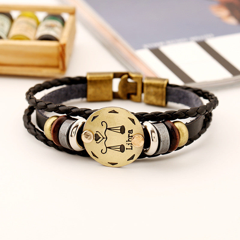 Libra Constellation Leather Bracelet