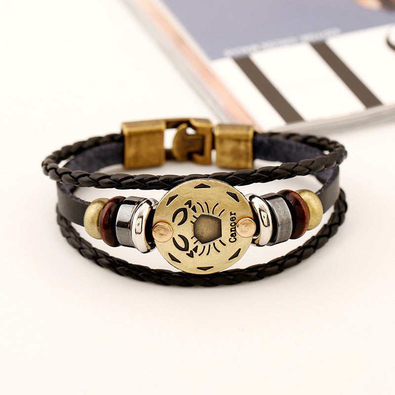 Cancer Constellation Leather Bracelet
