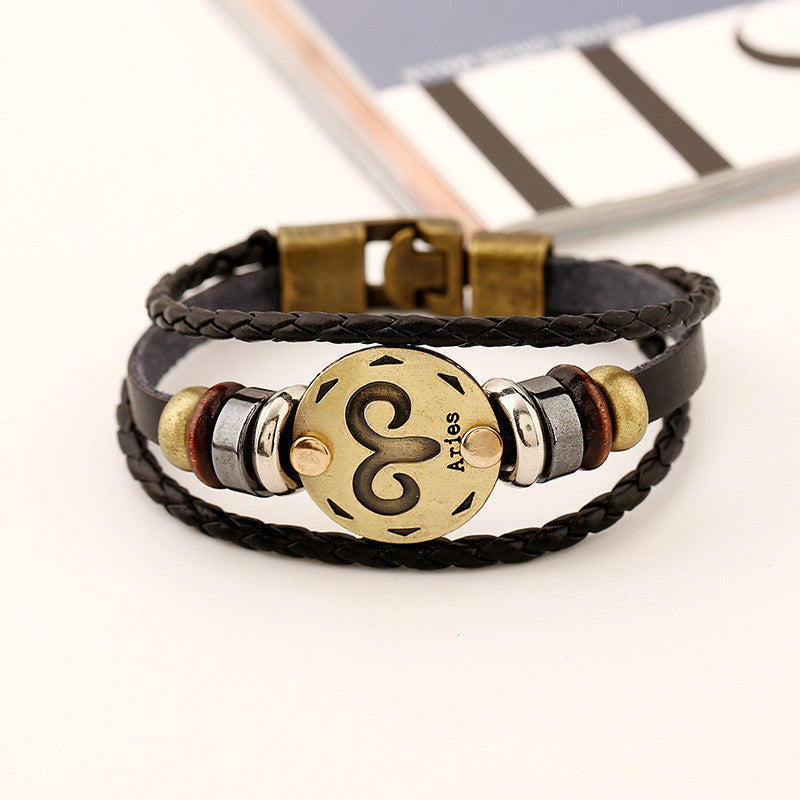 Aries Constellation Leather Bracelet
