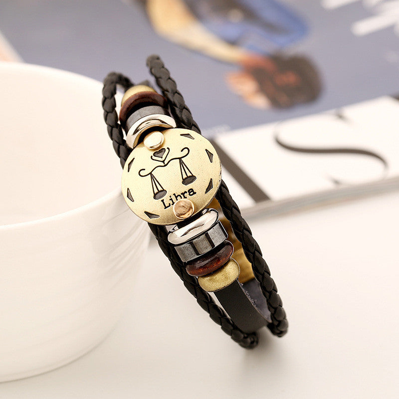 Libra Constellation Leather Bracelet