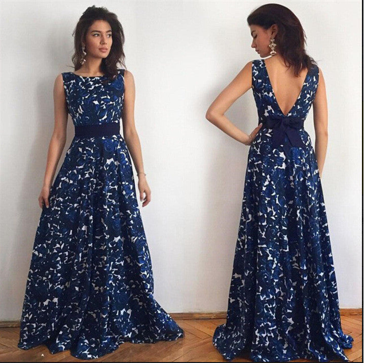 Sexy Print Halter sleeveless Party dress