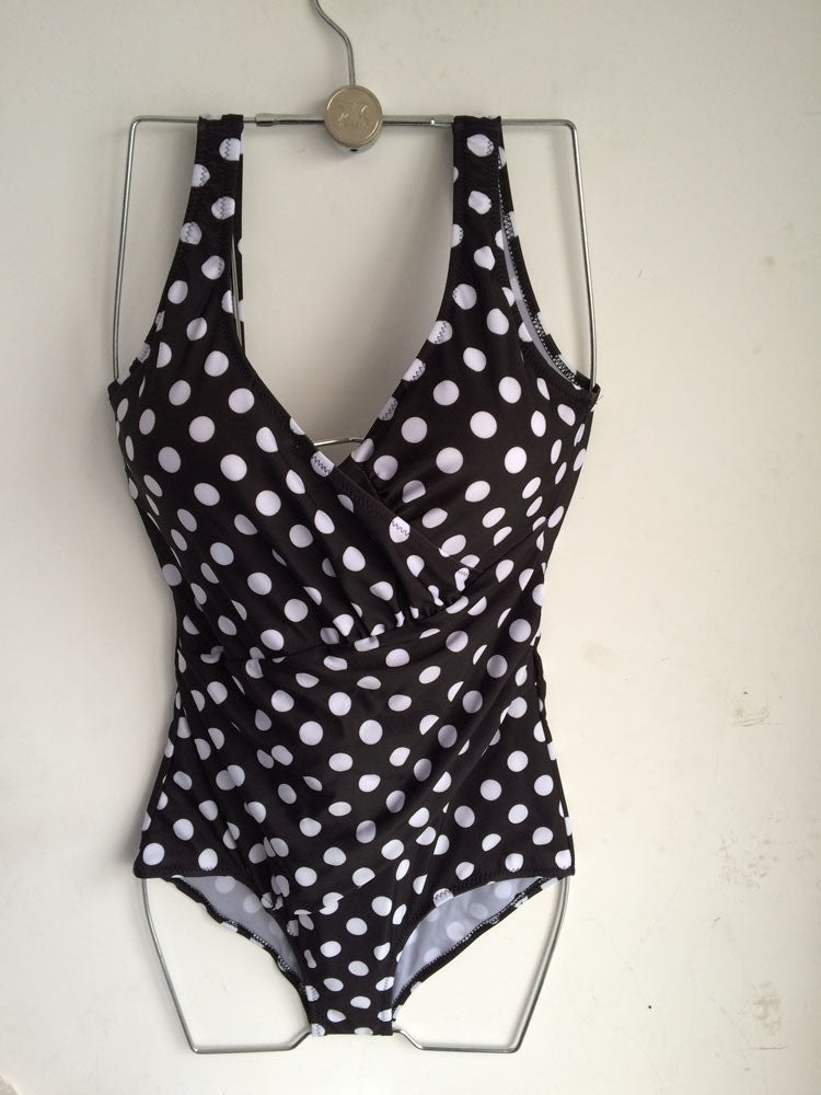 Pure Color Wrap V-neck One Piece Swimwear