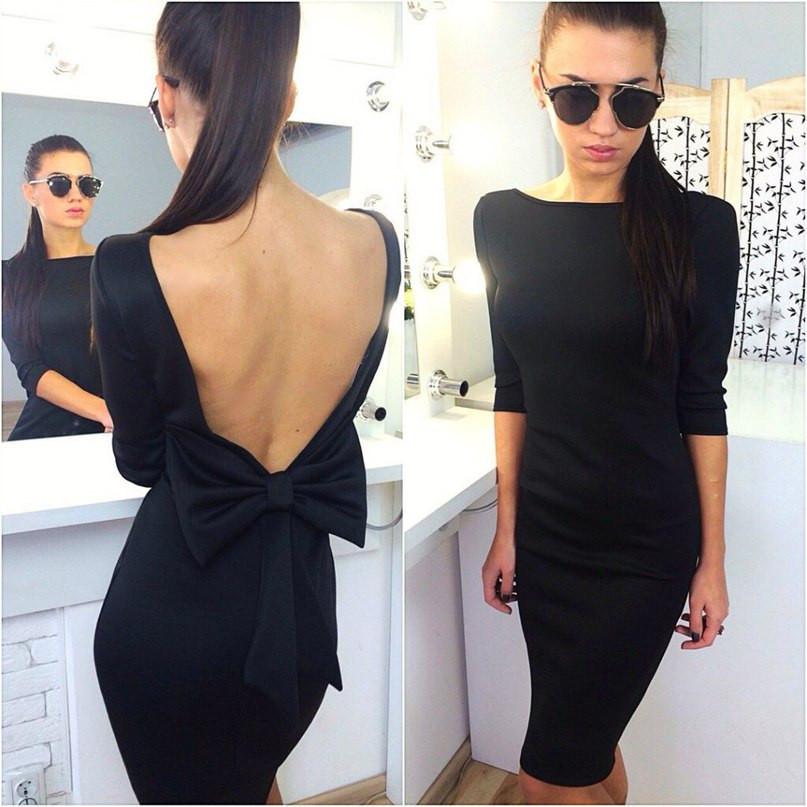 Bowknot Backless Bodycon Knee-length Dress - Meet Yours Fashion - 3
