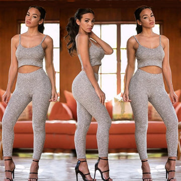 Strap Sleeveless Vest Long Pants Skinny Two Pieces Set