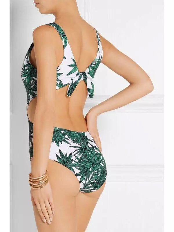 Fashion Leaves Print Spaghetti Strap One Piece Swimwear
