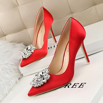 Crystal Decorate Pointed Toe Stiletto High Heels Bridal Shoes