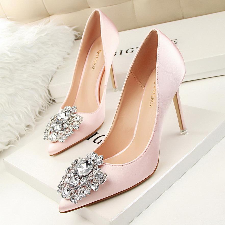 Crystal Decorate Pointed Toe Stiletto High Heels Bridal Shoes