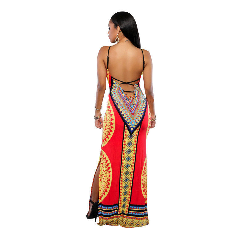 Spaghetti Strap Flower Print Sexy Club Backless Long Dress - May Your Fashion - 8