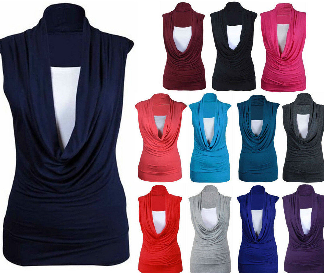 Two Pieces Drop Collar Sleeveless Casual Pure Color Blouse - May Your Fashion - 2