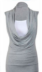 Two Pieces Drop Collar Sleeveless Casual Pure Color Blouse - May Your Fashion - 4