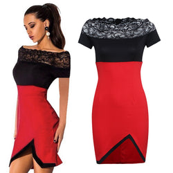 Strapless Lace Short Sleeves Splicing Short Dress - May Your Fashion - 2