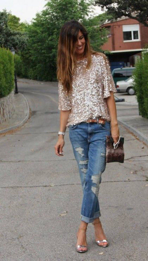 1/2 Sleeves Sequin Casual Loose Sexy Club Blouse - May Your Fashion - 3