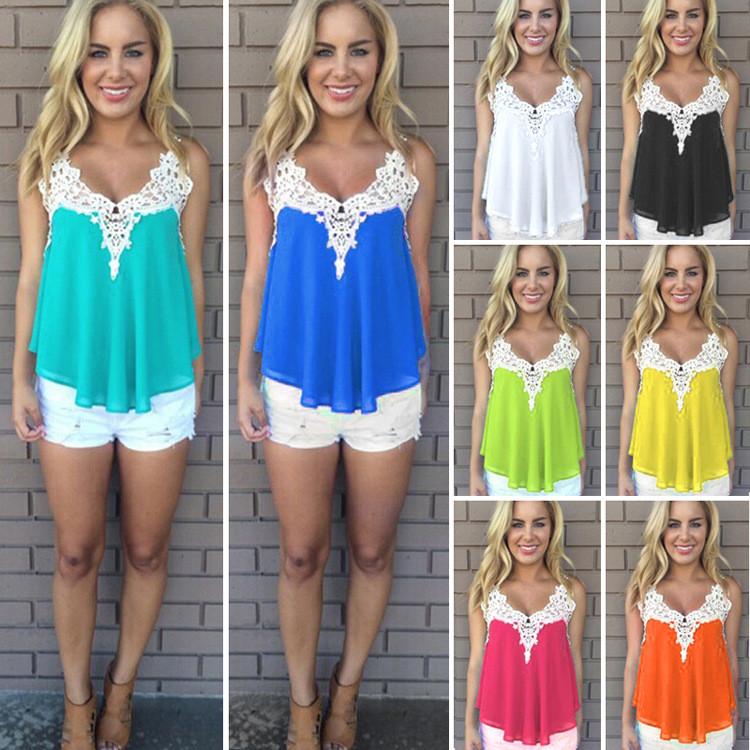 Lace Patchwork Sleeveless Spaghetti Strap Chiffon Blouse - Meet Yours Fashion - 3