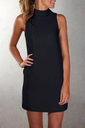 Plus Size Pure Color O-neck Sleeveless Short Dress