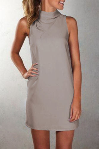 Plus Size Pure Color O-neck Sleeveless Short Dress