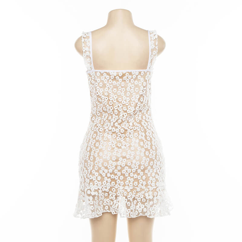 White Lace Flapper Sheer Bodycon Dress