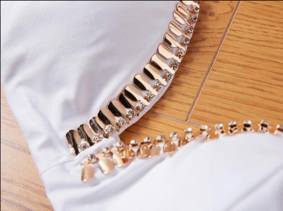 White Halter Sequins Cross Bandage Two Pieces Swimwear