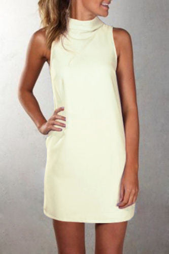 Plus Size Pure Color O-neck Sleeveless Short Dress