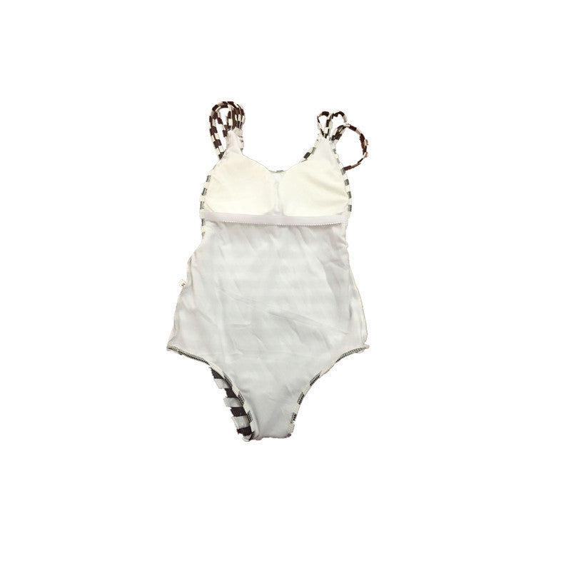 Black White Striped Straps Cross Back One Piece Swimwear