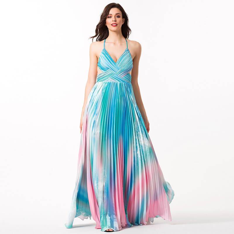 Evening Multicolor Pleated Dress