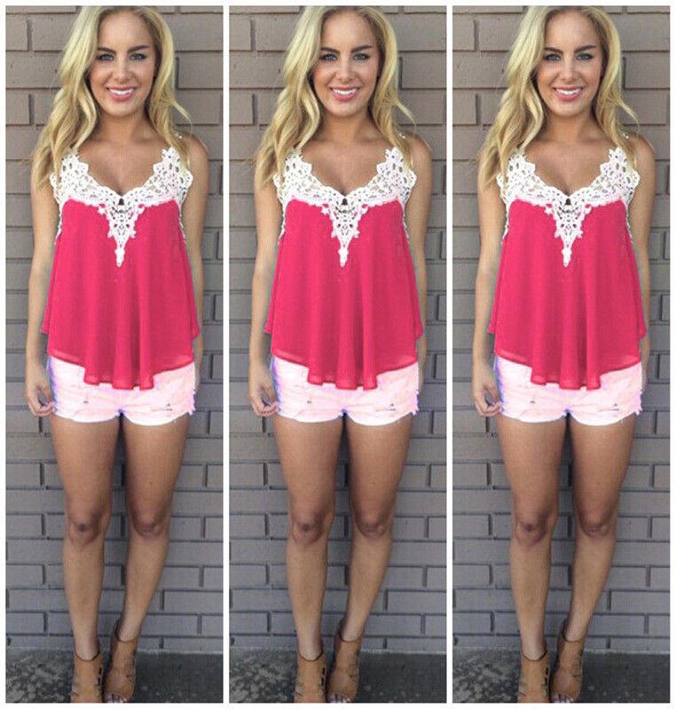 Lace Patchwork Sleeveless Spaghetti Strap Chiffon Blouse - Meet Yours Fashion - 7