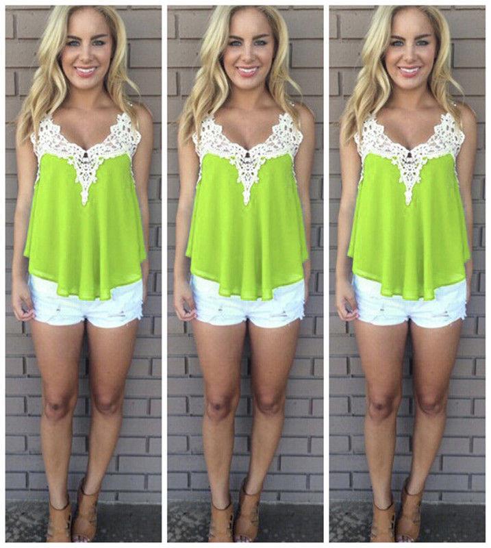Lace Patchwork Sleeveless Spaghetti Strap Chiffon Blouse - Meet Yours Fashion - 8