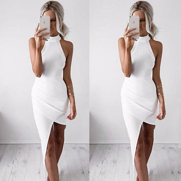 High-neck Sleeveless Slim Solid Irregular Dress - May Your Fashion - 2