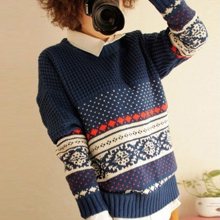Scoop Splicing Pullover Loose Short Sweater