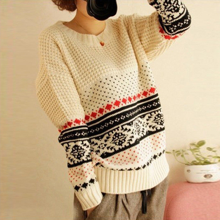 Scoop Splicing Pullover Loose Short Sweater
