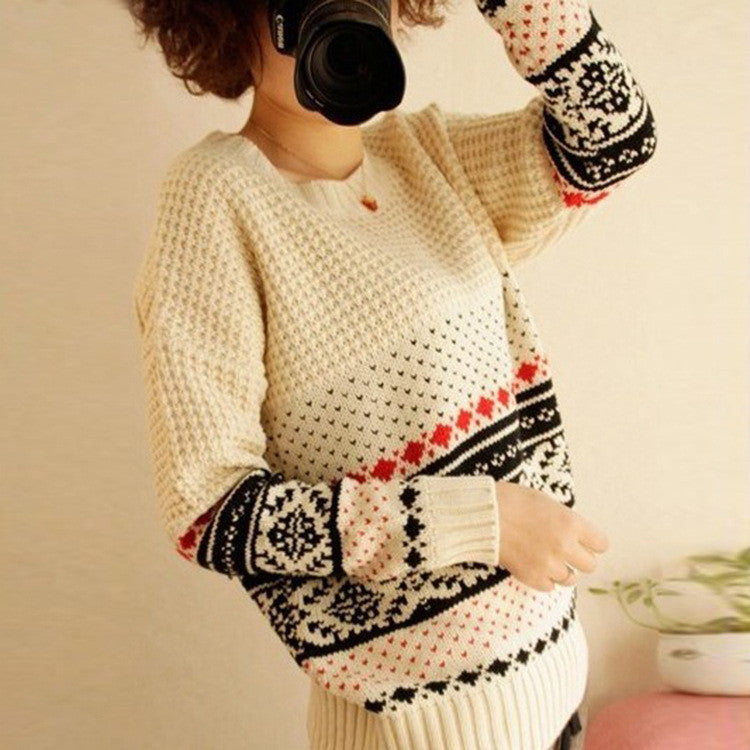 Scoop Splicing Pullover Loose Short Sweater
