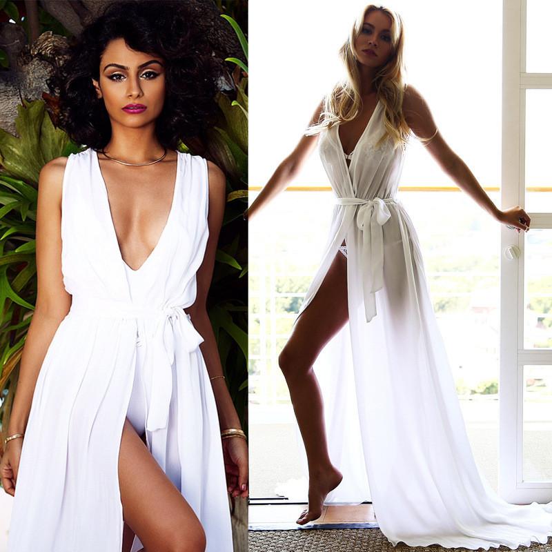 V-neck Sleeveless Irregular Spaghetti Strap Long Split Dress - Meet Yours Fashion - 5