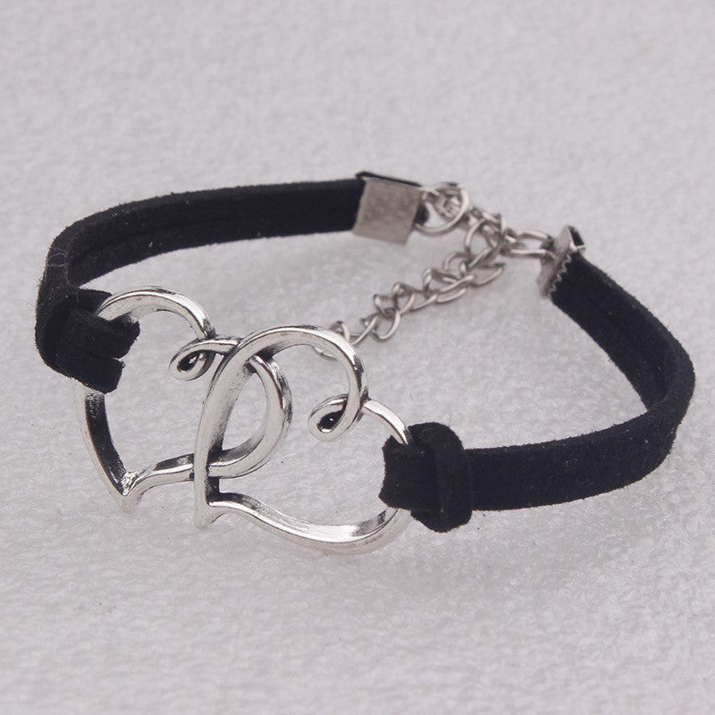 Double Heart Velvet Rope Woven Bracelet