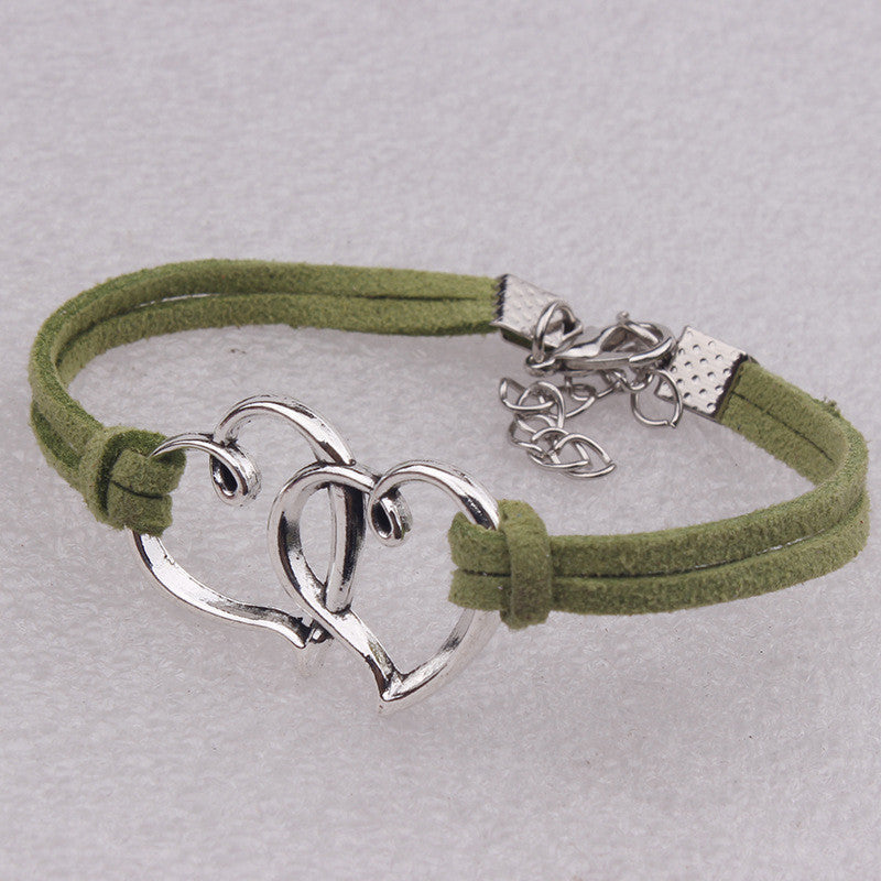 Double Heart Velvet Rope Woven Bracelet