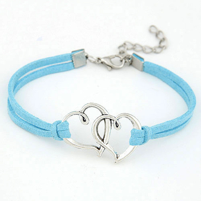 Double Heart Velvet Rope Woven Bracelet