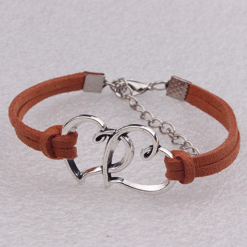 Double Heart Velvet Rope Woven Bracelet