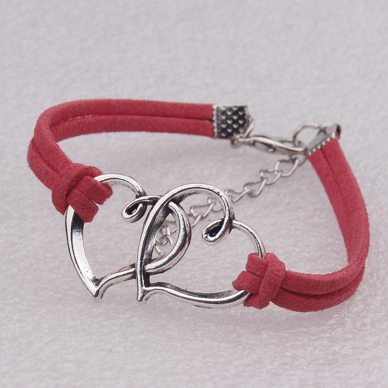 Double Heart Velvet Rope Woven Bracelet