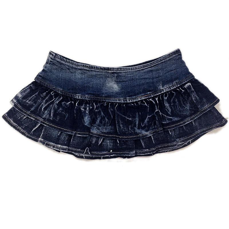 Multi-Layers Flared Low Waist Mini Denim Skirts