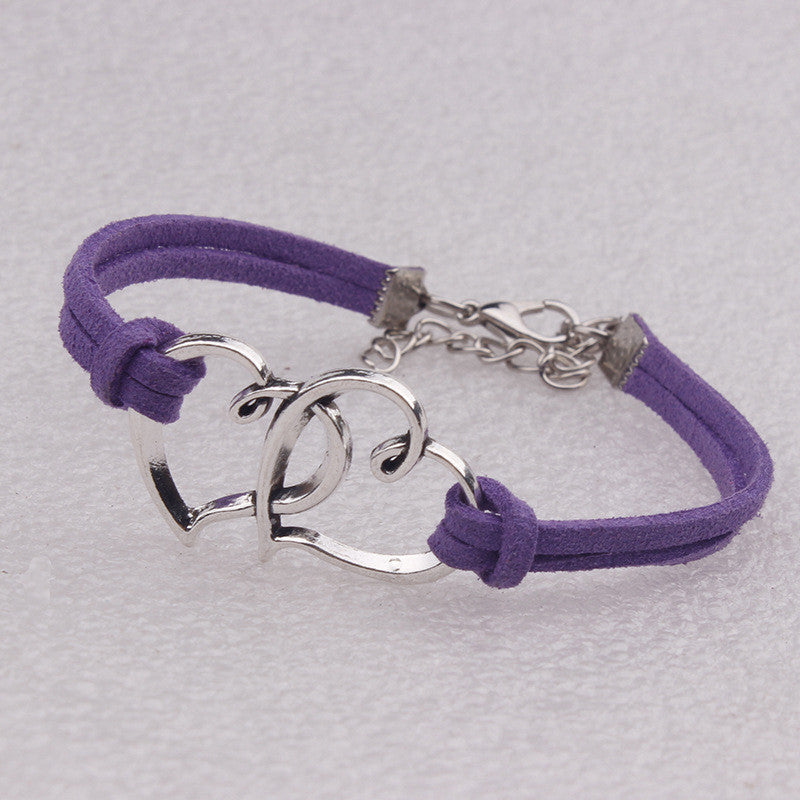 Double Heart Velvet Rope Woven Bracelet