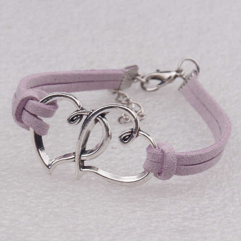 Double Heart Velvet Rope Woven Bracelet