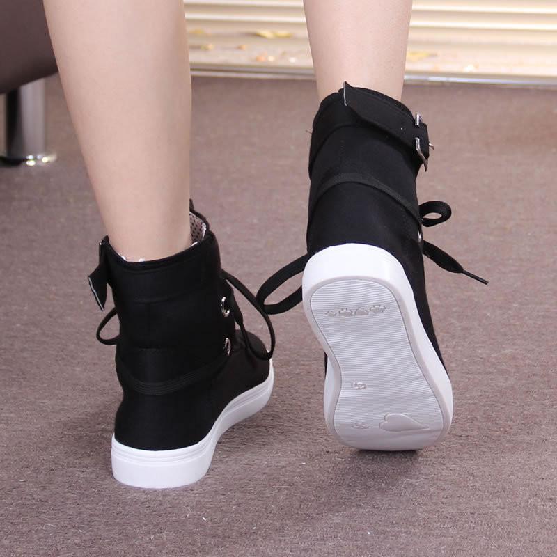 High Tops Belt Buckle Lace Up Canvas Sneakers