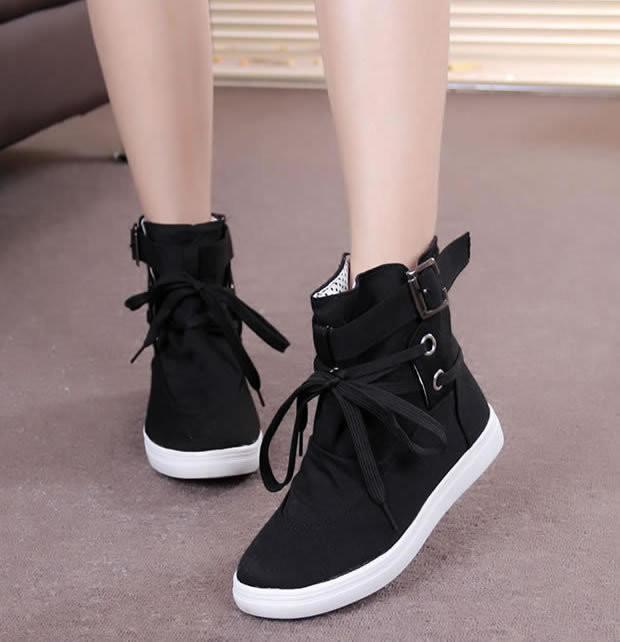 High Tops Belt Buckle Lace Up Canvas Sneakers