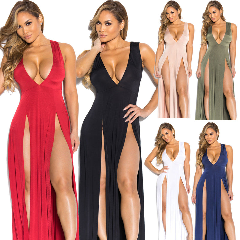 Deep V-neck Sleeveless Split Sexy Long Dress - May Your Fashion - 3