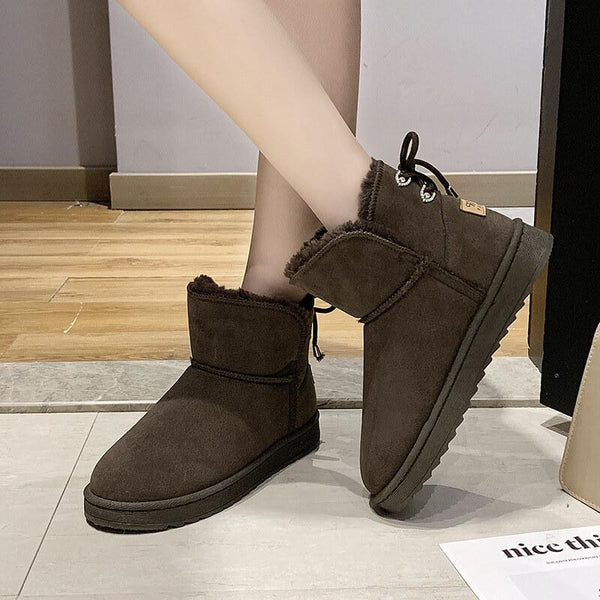Flat Suede Lace Up Snow Ankle Boots