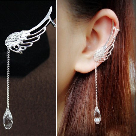 Fashion Long Crystal Wings Tassel Single Earrings